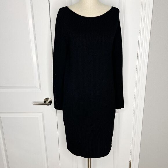 Vince Ribbed Merino Wool Scoop-neck Dress In Black Sz S - Picture 8 of 14